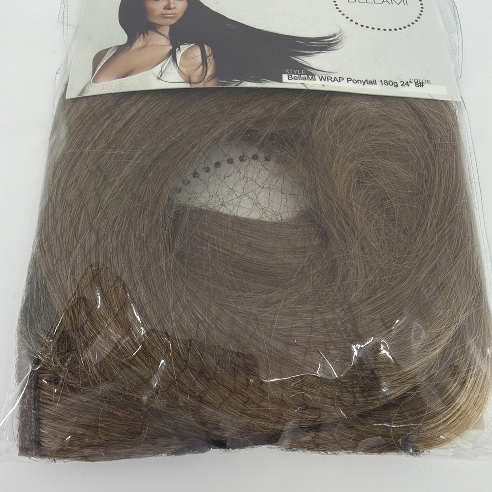 BELLAMI Faux Wrap Ponytail Ash Brown 24" #8 New Sealed Bag 180 Grams Faux Hair - Picture 3 of 5